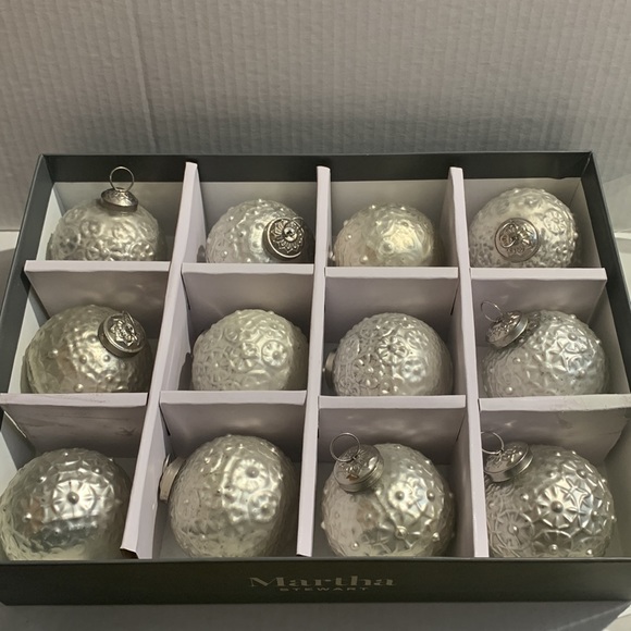 Martha Stewart Ornaments 12 Silver Mercury Glass Embellished Christmas Ornaments - Picture 2 of 4